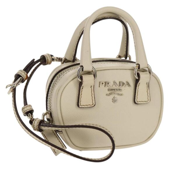 PRADA Pouch Safiano Ivory Silver Auth 157955V - Picture 1 of 16